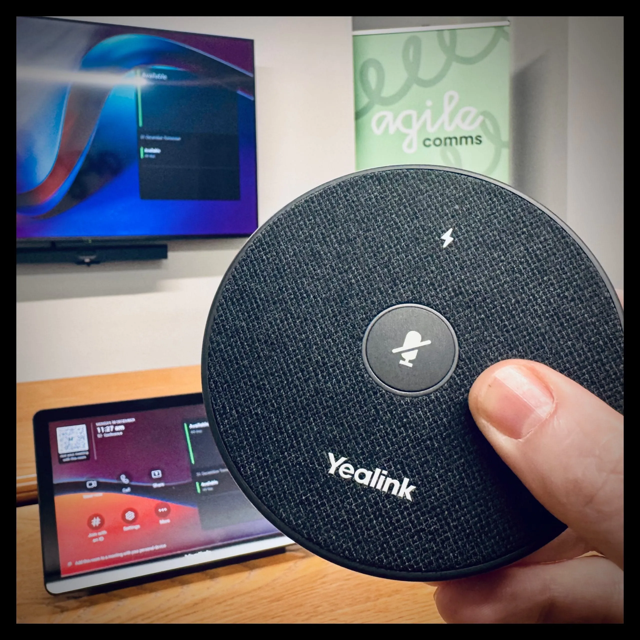 close up of a yealink microphone for meeting room audio