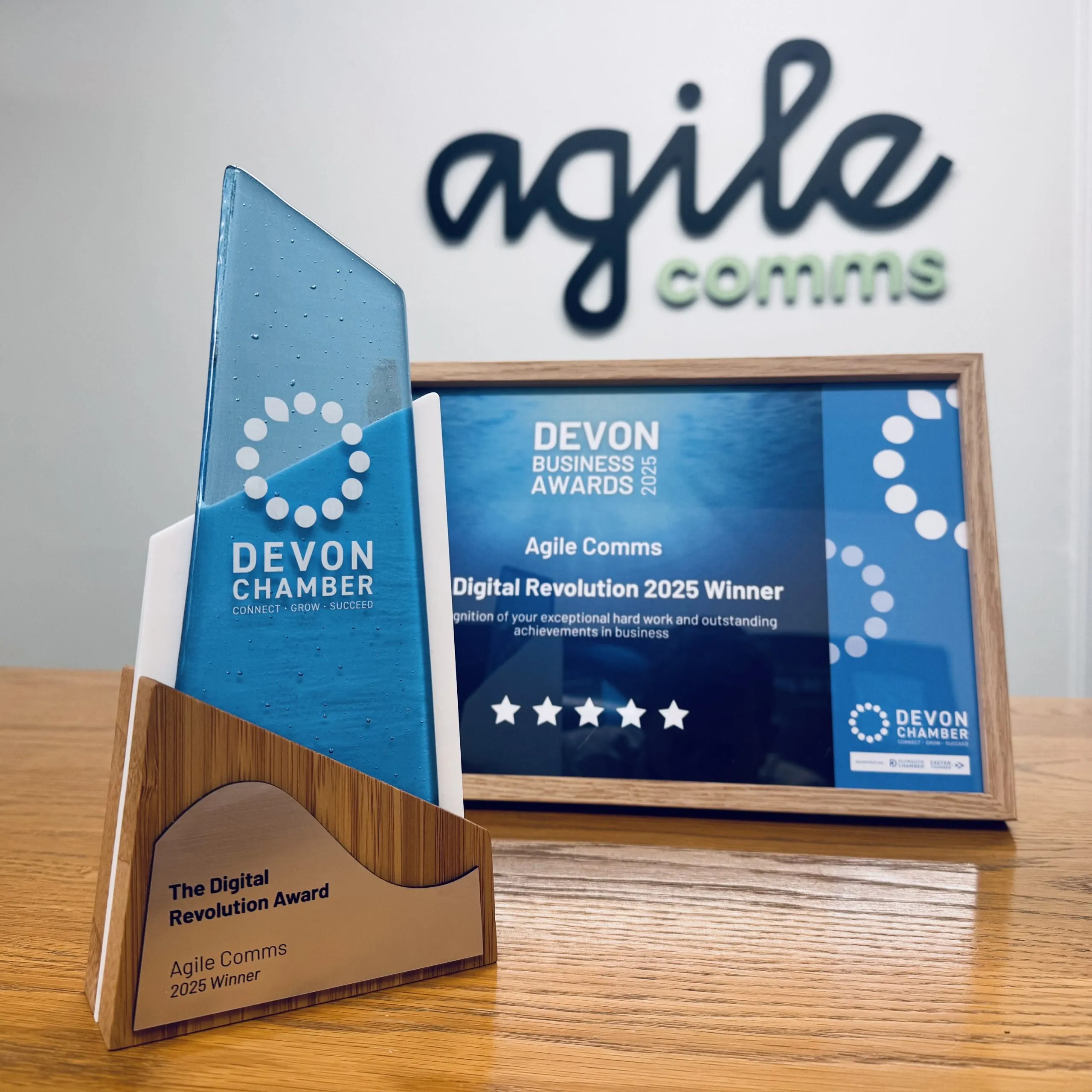 Agile Comms' Digital Revolution Award and certificate