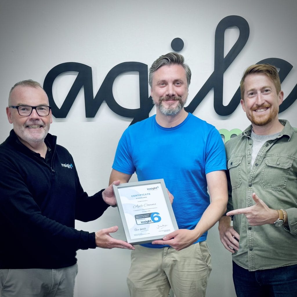Ollie Jackman and James Fisher of Agile Comms pictured with Rhian Huxtable from insight6